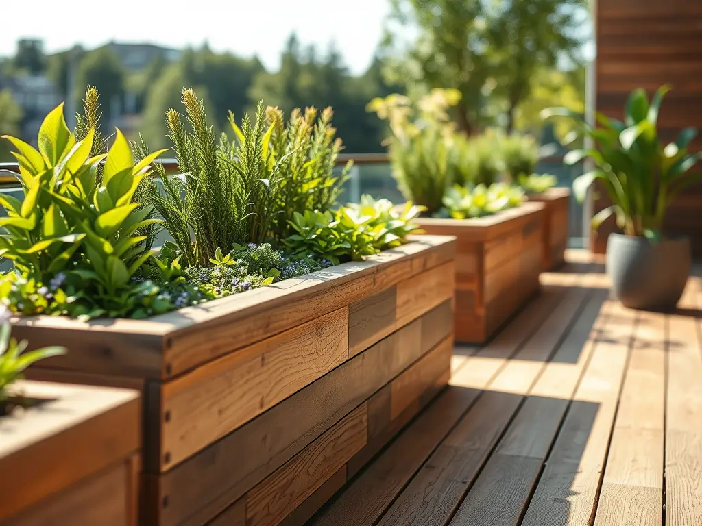 Decking realizzato con materiali recuperati e verde integrato