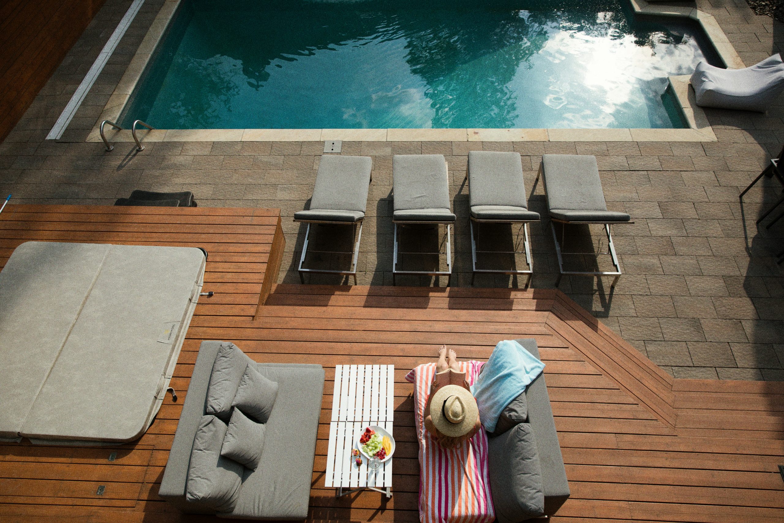 An existing deck extended into a larger outdoor area